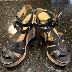 Black Cork Strappy Wedges